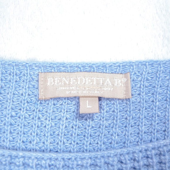 Benedetta B. Womens L‎ Blue Long Sleeve Knit Sweater Wool Cashmere Blend Large - Picture 3 of 11